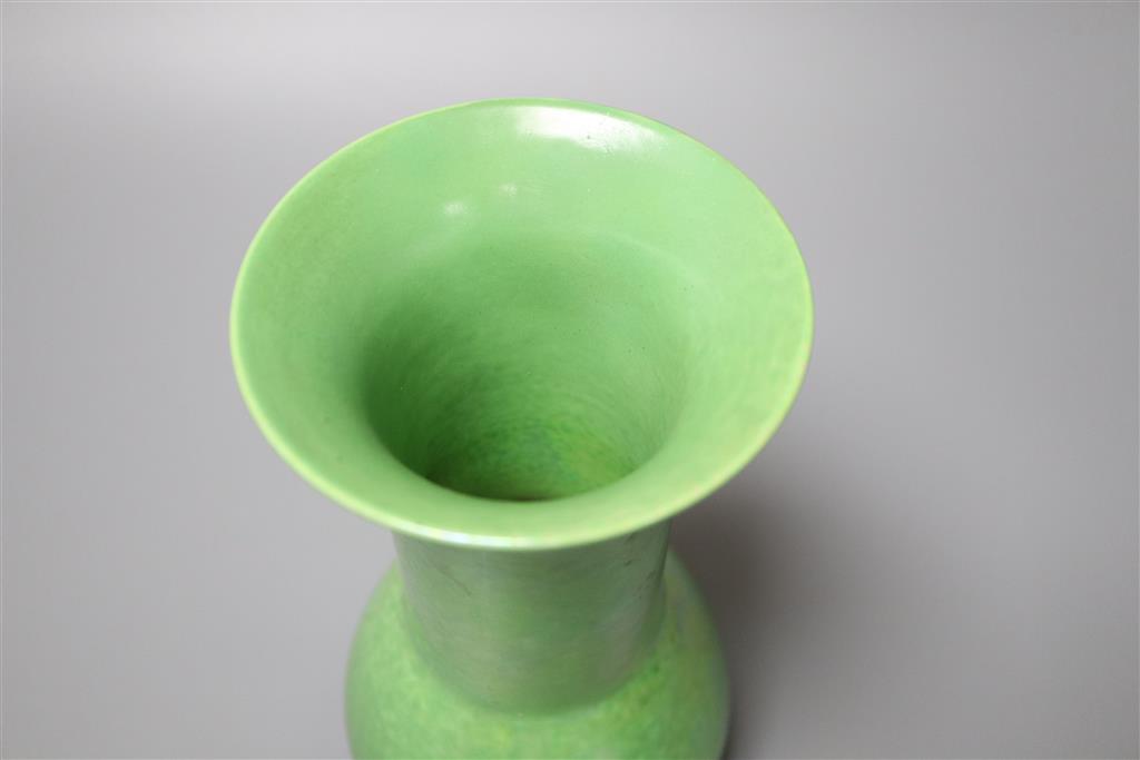 A Ruskin green glazed vase, impressed date 1923, 20cm